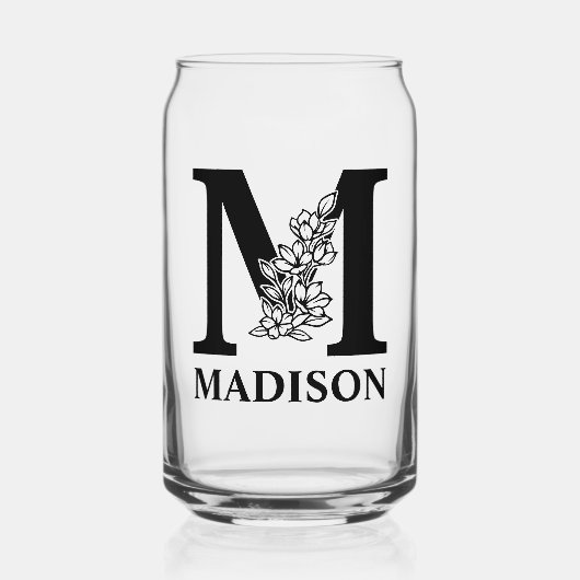 Bloembrief M Monogram en gepersonaliseerde naam Blikvorm Glas (Voorkant)