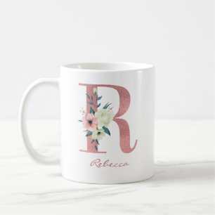 Bloembrief R Initiaal - Roze en Ivoor Boeket Koffiemok