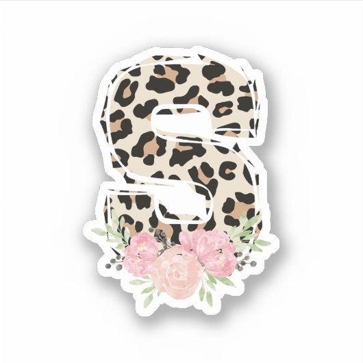 Bloembrief S Initiaal naam Leopard Cheetah Print Sticker (Voorkant)