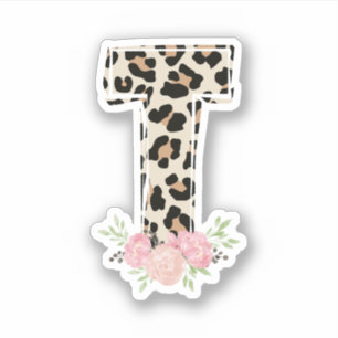 Bloembrief T Initiaal naam Leopard Cheetah Print Sticker