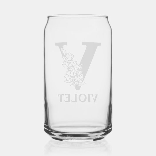 Bloembrief V Monogram en gepersonaliseerde naam Blikvorm Glas (Achterkant)