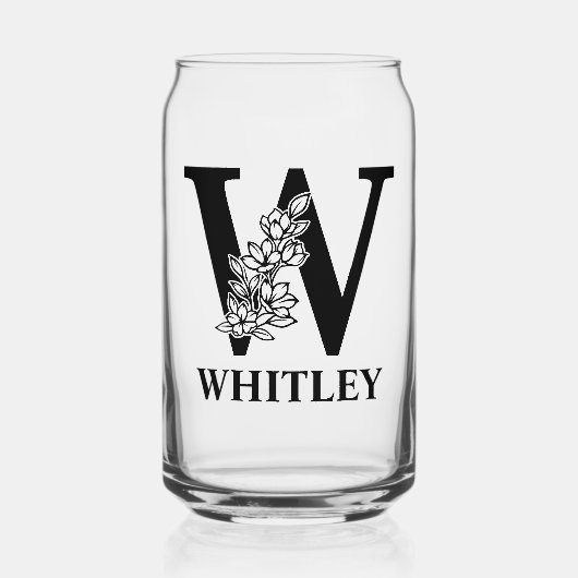 Bloembrief W Monogram en gepersonaliseerde naam Blikvorm Glas (Voorkant)