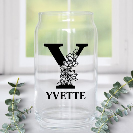 Bloembrief Y Monogram en gepersonaliseerde naam Blikvorm Glas