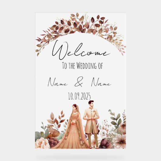 Bloembruin acryl bruiloft teken acryl bord (Voorkant)