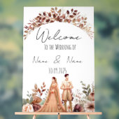 Bloembruin acryl bruiloft teken bord (Neutraal)