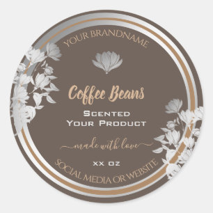 Bloembruin Product Verpakkingsetiketten Zilver Lij Ronde Sticker