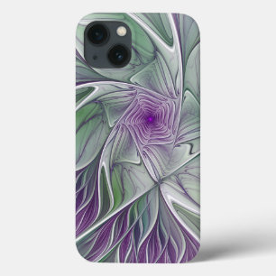 Bloemdromen, Abstracte Paarse groene fractale kuns iPhone 13 Hoesje