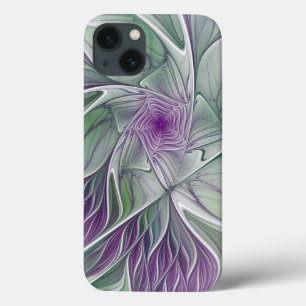 Bloemdromen, Abstracte Paarse groene fractale kuns iPhone 13 Hoesje