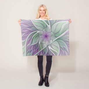 Bloemdromen, Abstracte Paarse groene fractale kuns Fleece Deken