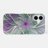 Bloemdromen, Abstracte Paarse groene fractale kuns iPhone 16 Hoesje (Achterkant horizontaal)