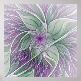 Bloemdromen, Abstracte Paarse groene fractale kuns Poster