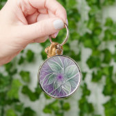 Bloemdromen, Abstracte Paarse groene fractale kuns Sleutelhanger (Hand)