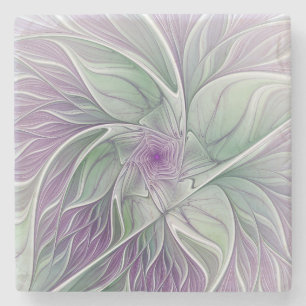 Bloemdromen, Abstracte Paarse groene fractale kuns Stenen Onderzetter