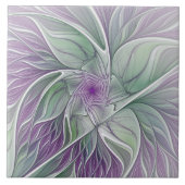 Bloemdromen, Abstracte Paarse groene fractale kuns Tegeltje (Voorkant)