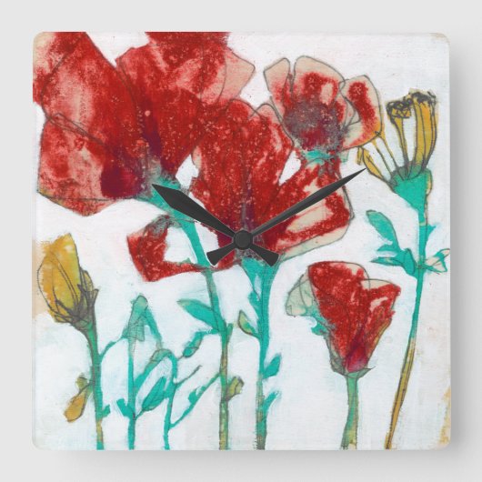 Bloemdruk II Vierkante Klok (Voorkant)