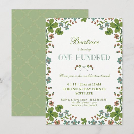  Bloemen 100ste Verjaardag Kaart (Voorkant / Achterkant)