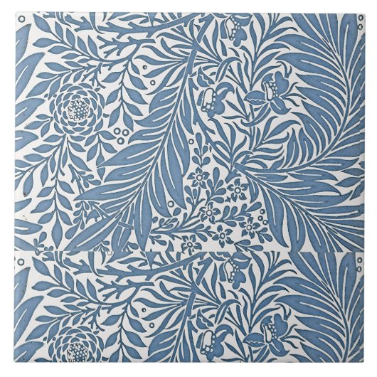 Bloemen 19e Eeuw Patroon Blauw op Witte Achtergron Tegeltje (Voorkant)