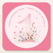 Bloemen 1e verjaardag Custom One Fairy Prinses Vierkante Kartonnen Onderzetter (Voorkant)