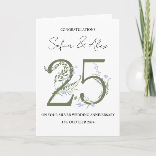 Bloemen 25ste huwelijksverjaardag groet kaart (Voorkant)