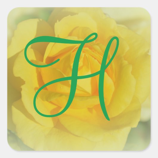 Bloemen 3D Monogram Geel Roos Vierkante Sticker (Voorkant)