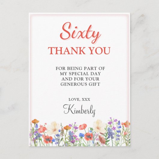 Bloemen 60e verjaardag dank u 60 jaar bloemen briefkaart (Voorkant)