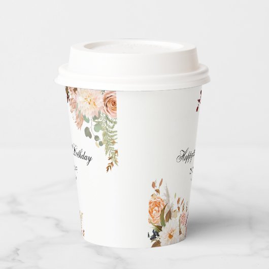 Bloemen 60ste Verjaardagsfeestje Aangepast Papieren Bekers (Links)