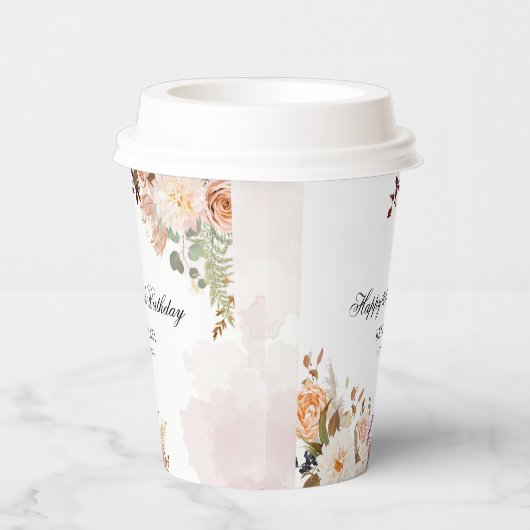 Bloemen 60ste Verjaardagsfeestje Aangepast Papieren Bekers (Rechts)