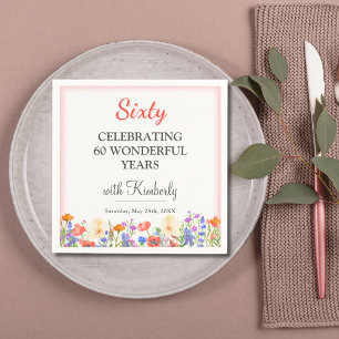 Bloemen 60ste verjaardagsfeestje servetten 60 jaar