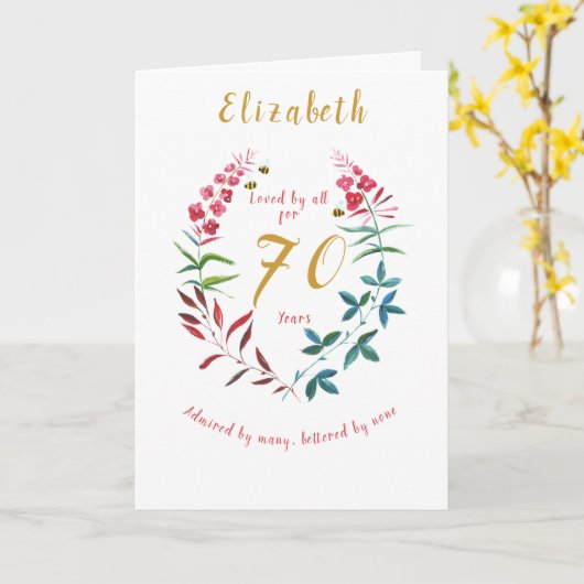 Bloemen 70e verjaardag Waterverf Rood Blauw Bloeme Kaart (Gele Bloem)