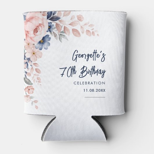 Bloemen 70e Verjaardagsfeestje Botanisch Script Blikjeskoeler (Voorkant)