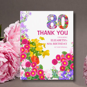 Bloemen 80e verjaardag - Elegant tuinontwerp Bedankkaart