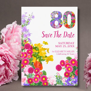 Bloemen 80e verjaardag Save the date, elegant ontw Date