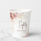 Bloemen 80e Verjaardagsfeest Pampas Grass Papieren Bekers (Voorkant)