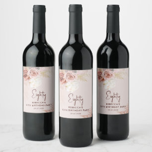 Bloemen 80e Verjaardagsfeest Pampas Grass Wijn Etiket