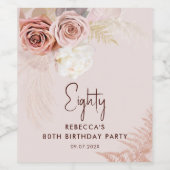 Bloemen 80e Verjaardagsfeest Pampas Grass Wijn Etiket (Enkel label)