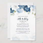 Bloemen 80ste verjaardag Dusty Blue Script Party Kaart (Voorkant)