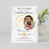 Bloemen 90e Verrassing Verjaardag Chique Botanisch Folie Uitnodiging (Staand Voorkant)