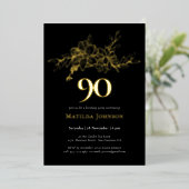Bloemen 90ste verjaardag Gold Foil Uitnodiging (Staand Voorkant)