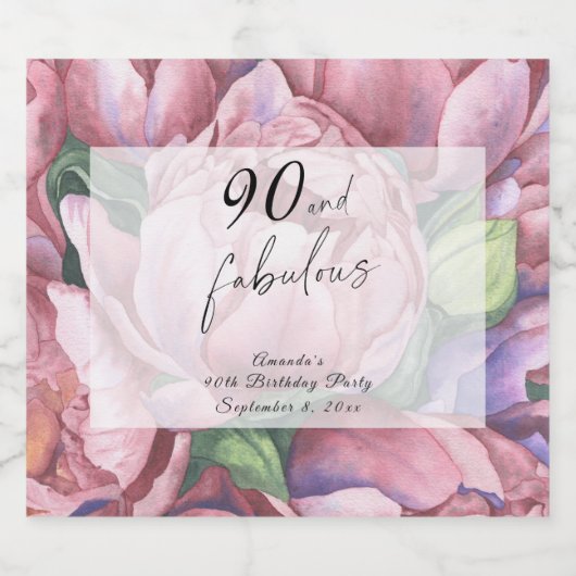 Bloemen 90ste Verjaardagsfeest Sparkling Wijnetiket (Enkel label)