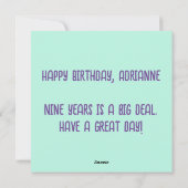 Bloemen 9e Verjaardag Custom Text Daisy Paarse Feestdagenkaart (Achterkant)