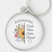 Bloemen Aangepaste Naam & Tekst Vrouw Moeder Zuste Sleutelhanger (Voorkant)
