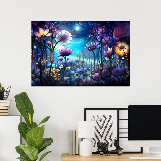 Bloemen abstract fantasie landschap | AI Poster (Thuiskantoor)