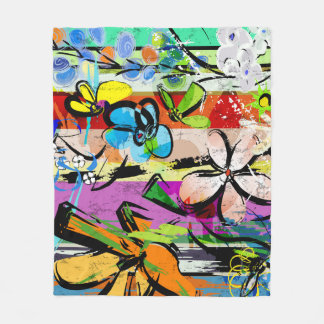 Bloemen Abstract, geometrische lijnen compositie. Fleece Deken