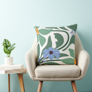Bloemen abstract groen en blauw kussen