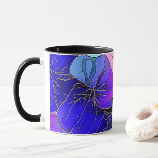 Bloemen Abstract in Glas in lood Mok (Met donut)