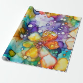 Bloemen Abstracte alcoholinkt Cadeaupapier (Uitgerold)