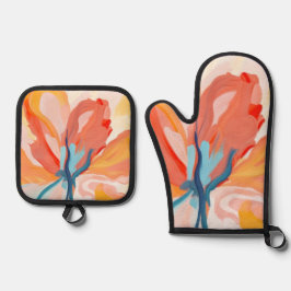 Bloemen achtergronden abstract schilderij ovenwant & pannenlap set