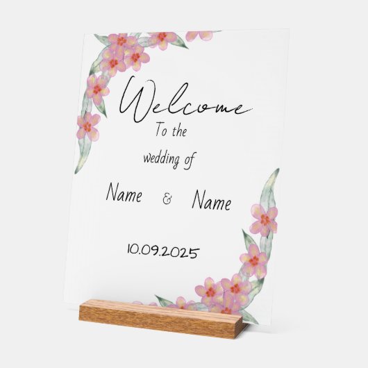 Bloemen acryl bruiloft teken bord (Hoek)