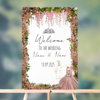 Bloemen acryl bruiloft teken bord