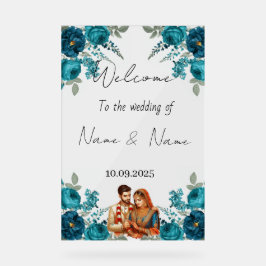 Bloemen acryl bruiloft teken bord